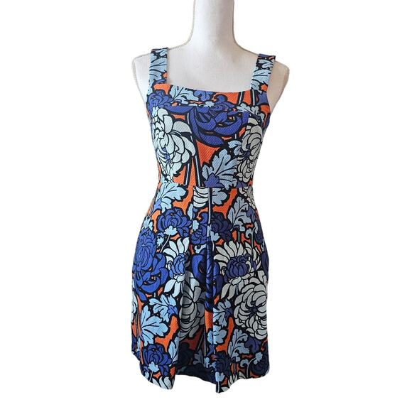 Topshop Dresses & Skirts - Topshop Retro Floral Square Neck Mini Dress Size 4 Blue Orange